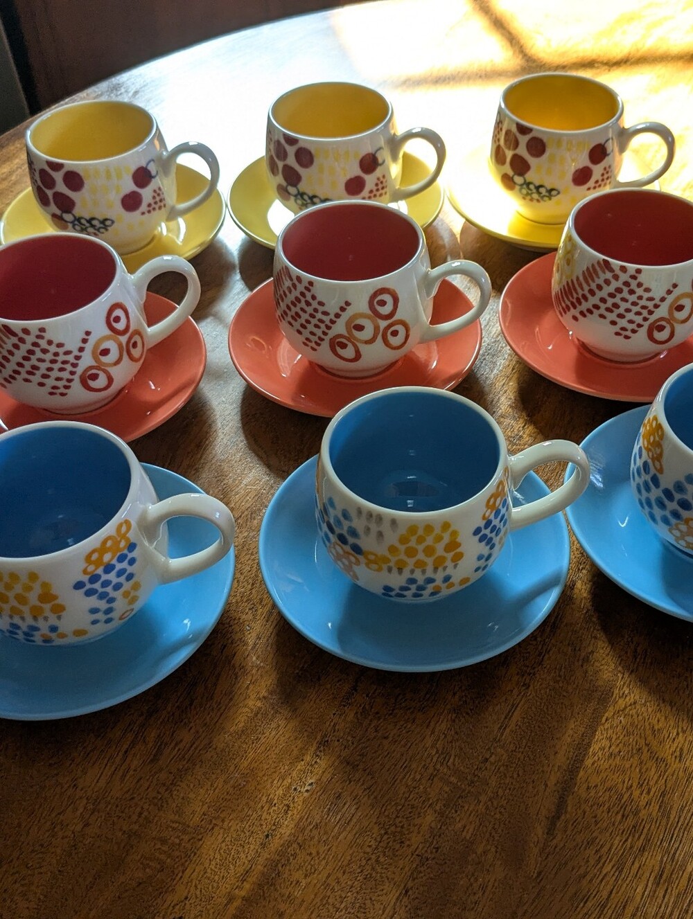 Colorful Espresso Cup and Saucer Set - Blue, Yellow, Red - Made In Japan